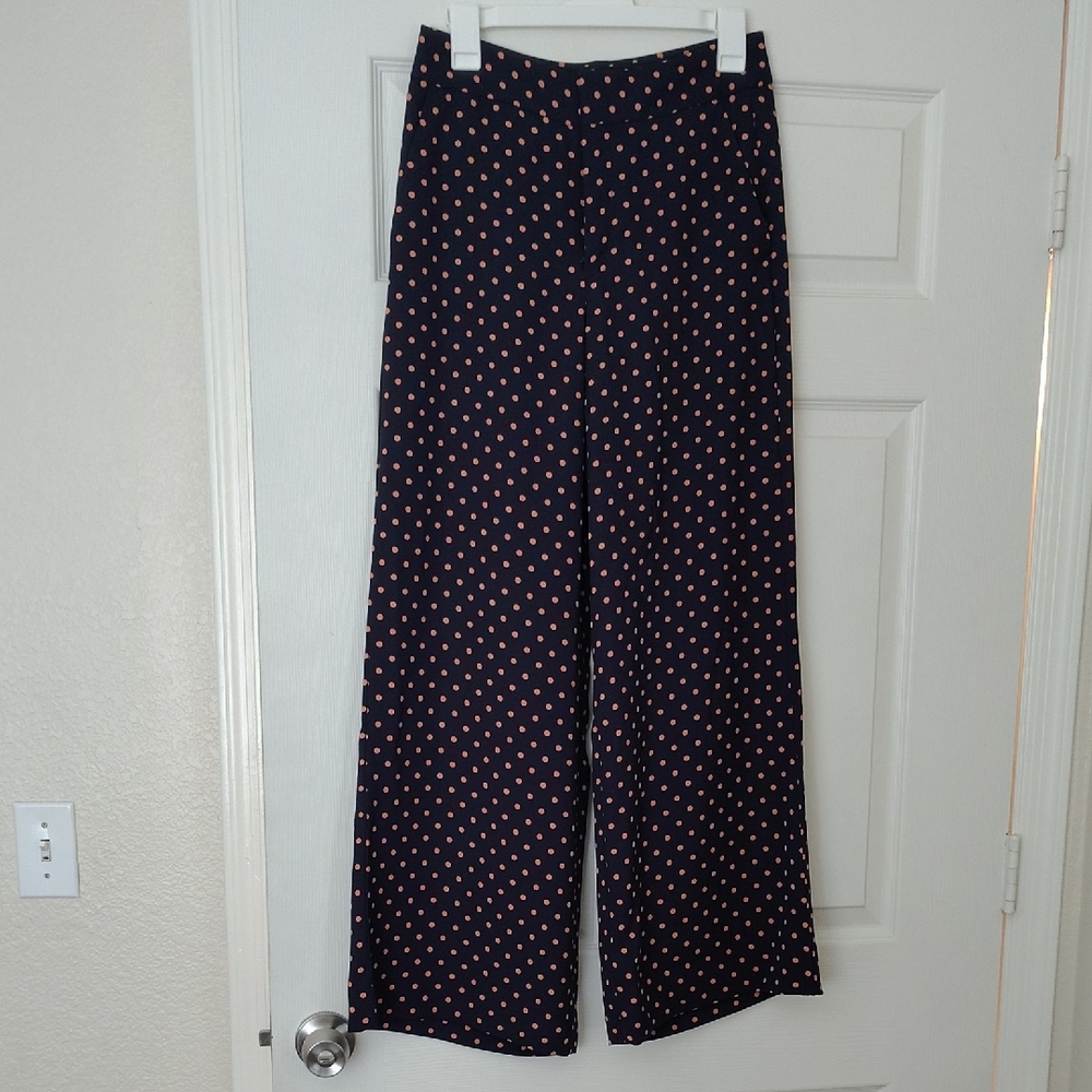 Navy Polka Dot Wide-Leg Pants